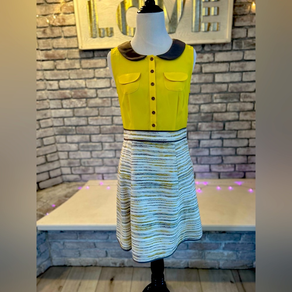 Striking yellow & beige dress